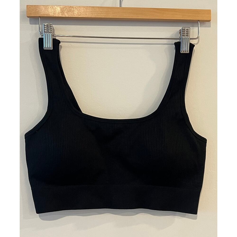 Women's Black Ribbed Bralette Sports Bra Casual Athletic Wear  Large